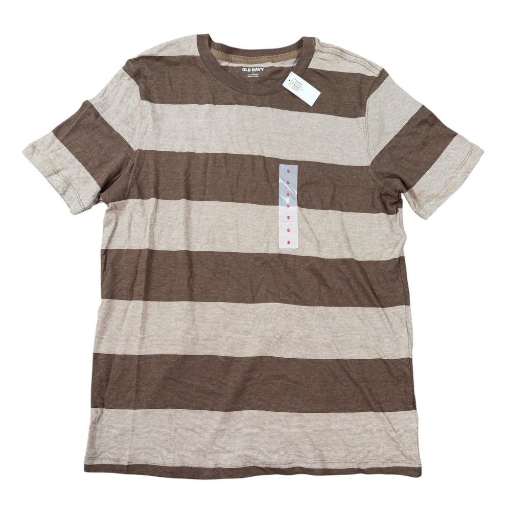 Old Navy Mens-Striped Brown Crew Neck T-Shirt Size S